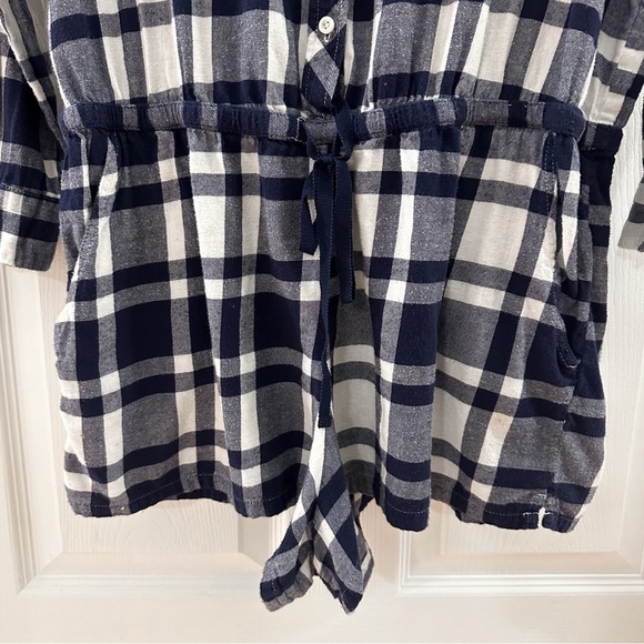 Aerie Plaid Flannel Button Front One Piece Pajama Romper Blue White sz XL - Picture 5 of 7